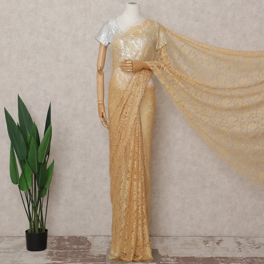 Golden Sand French Chantilly Lace Saree 5.5m