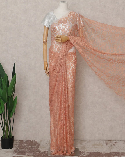 Apricot Orange French Chantilly Lace Saree 5.5m