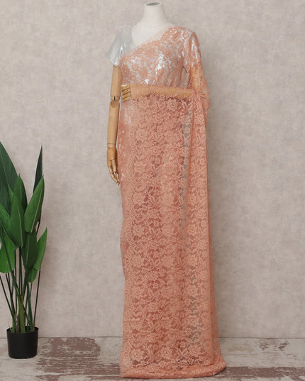 Apricot Orange French Chantilly Lace Saree 5.5m