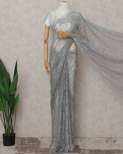 Dove Grey French Chantilly Lace Saree 5.5m