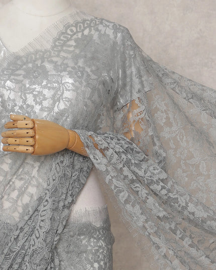 Dove Grey French Chantilly Lace Saree 5.5m