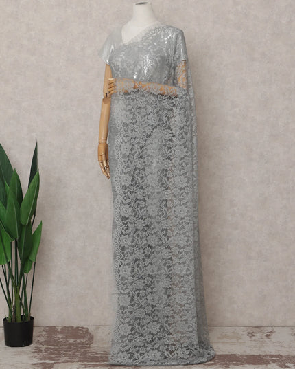 Dove Grey French Chantilly Lace Saree 5.5m