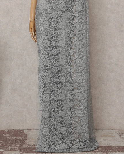 Dove Grey French Chantilly Lace Saree 5.5m