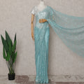 Turquoise Aqua French Chantilly Lace Saree 5.5m