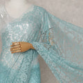 Turquoise Aqua French Chantilly Lace Saree 5.5m