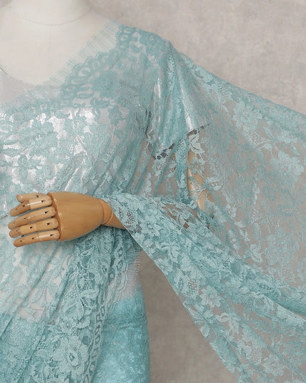 Turquoise Aqua French Chantilly Lace Saree 5.5m