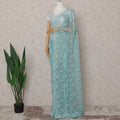 Turquoise Aqua French Chantilly Lace Saree 5.5m