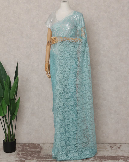 Turquoise Aqua French Chantilly Lace Saree 5.5m