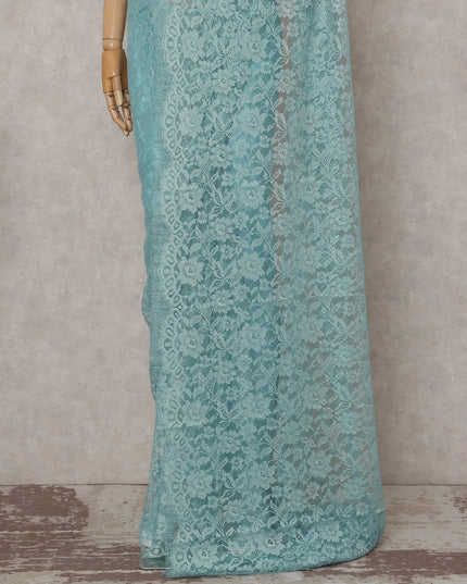 Turquoise Aqua French Chantilly Lace Saree 5.5m