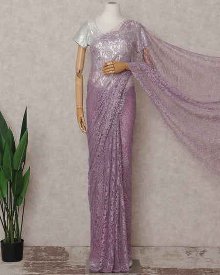 Lilac Lavender French Chantilly Lace Saree 5.5m