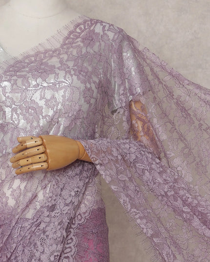 Lilac Lavender French Chantilly Lace Saree 5.5m