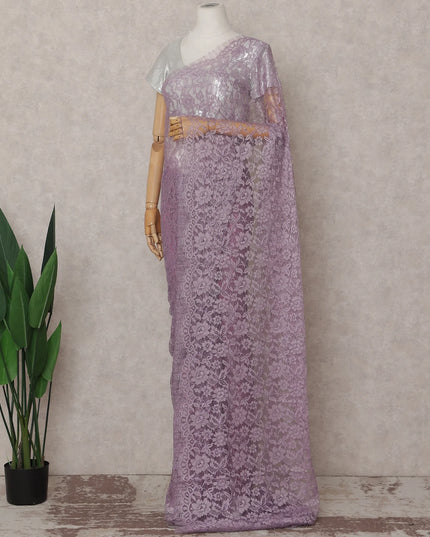 Lilac Lavender French Chantilly Lace Saree 5.5m