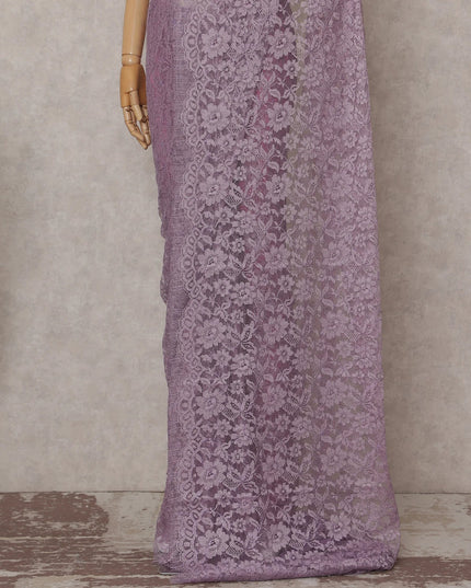 Lilac Lavender French Chantilly Lace Saree 5.5m