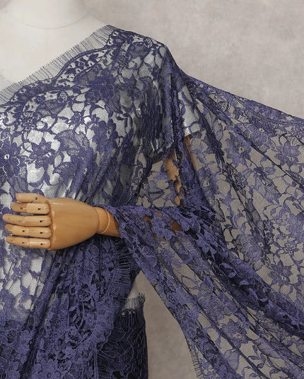 Indigo Blue French Chantilly Lace Saree 5.5m
