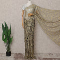 Champagne Beige and Black French Chantilly Lace Saree 5.5m