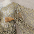 Champagne Beige and Black French Chantilly Lace Saree 5.5m