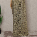 Champagne Beige and Black French Chantilly Lace Saree 5.5m