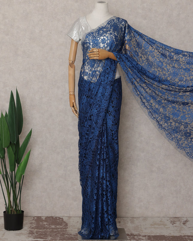 Cobalt Blue French Chantilly Lace Saree
