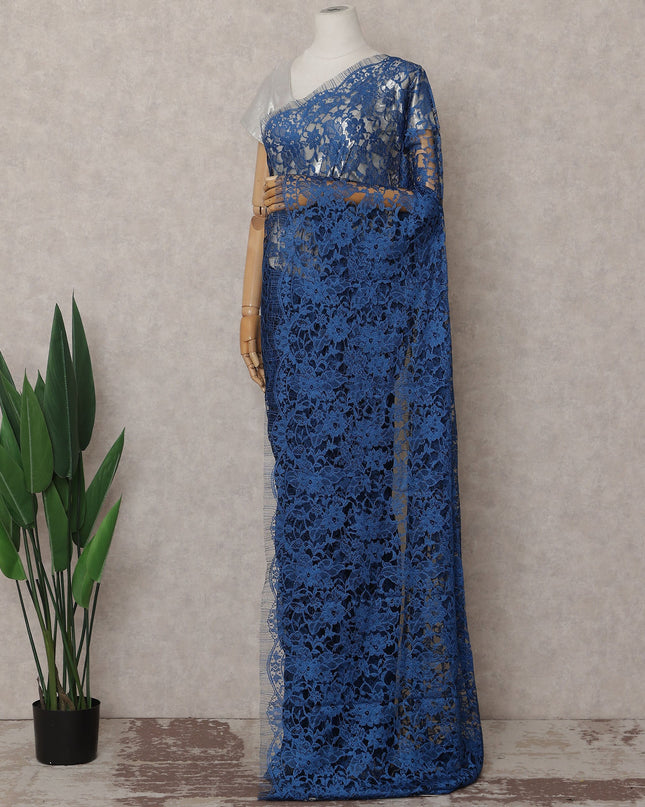 Cobalt Blue French Chantilly Lace Saree