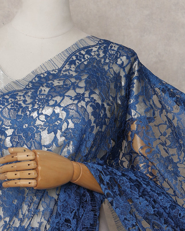 Cobalt Blue French Chantilly Lace Saree