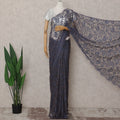 Slate Blue French Chantilly Lace Saree 5.5m