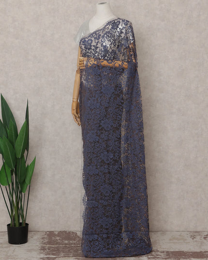 Slate Blue French Chantilly Lace Saree 5.5m