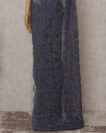 Slate Blue French Chantilly Lace Saree 5.5m