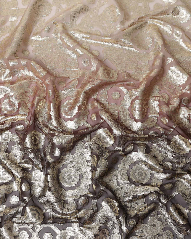 Mocha Brown Silk Chiffon Metallic Lurex Fabric 110cm