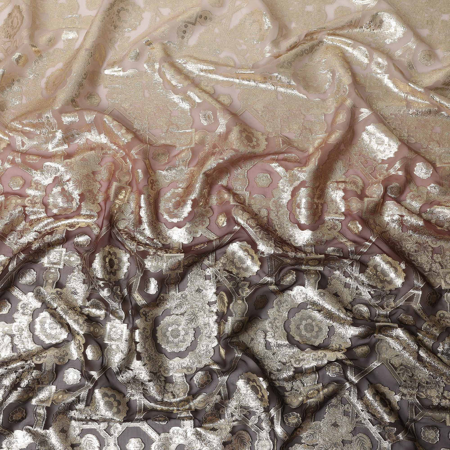 Mocha Brown Silk Chiffon Metallic Lurex Fabric 110cm