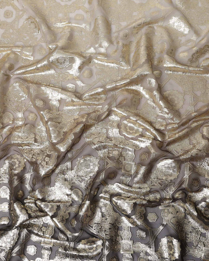 Taupe Grey Silk Chiffon Metallic Lurex Fabric 110cm