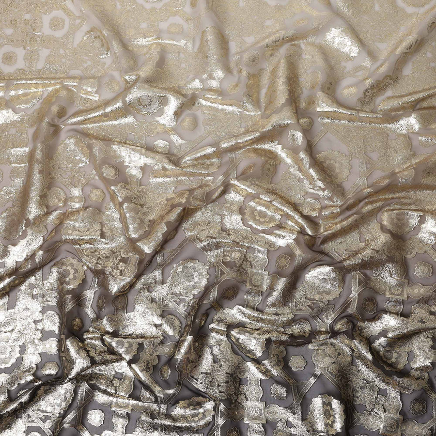 Taupe Grey Silk Chiffon Metallic Lurex Fabric 110cm