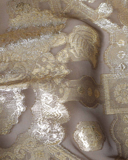 Taupe Grey Silk Chiffon Metallic Lurex Fabric 110cm