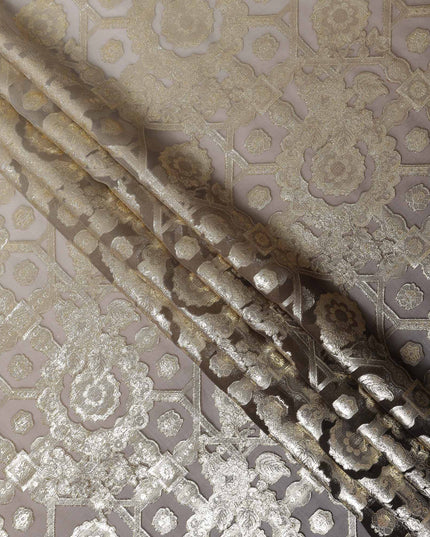 Taupe Grey Silk Chiffon Metallic Lurex Fabric 110cm