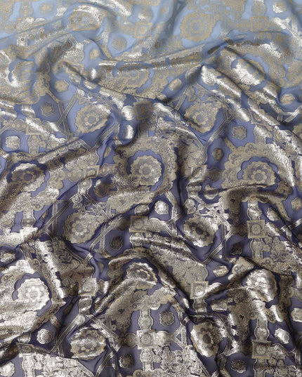 Slate Blue Silk Chiffon Metallic Lurex Fabric 110cm