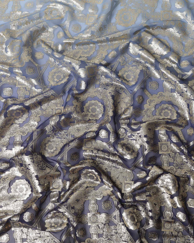 Slate Blue Silk Chiffon Metallic Lurex Fabric 110cm