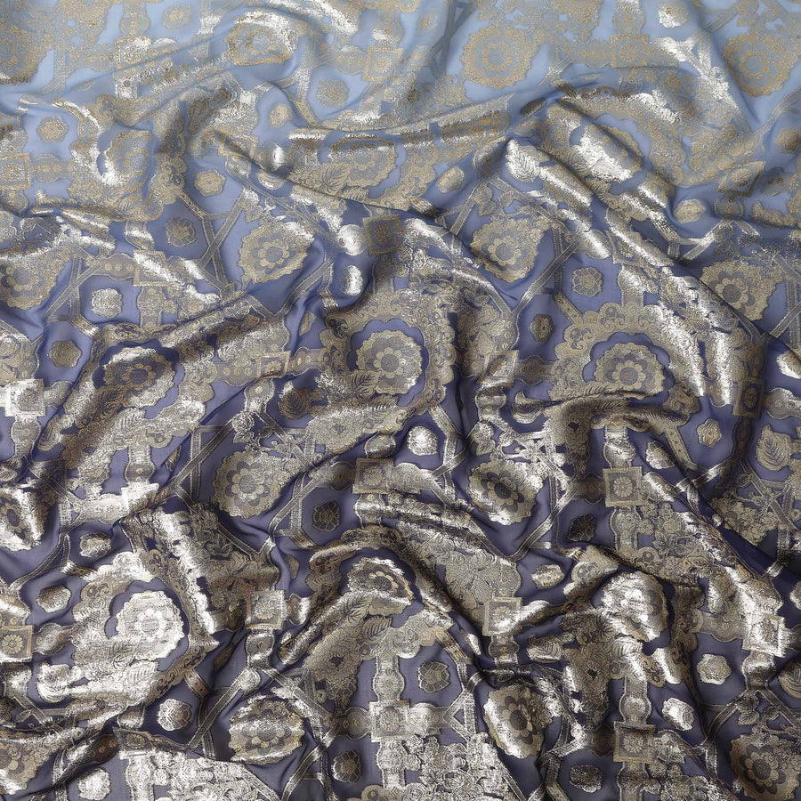 Slate Blue Silk Chiffon Metallic Lurex Fabric 110cm