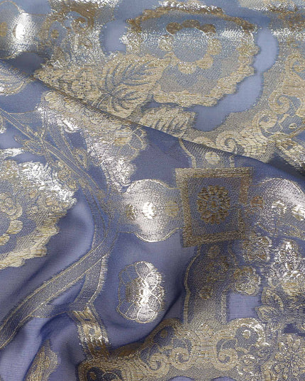 Slate Blue Silk Chiffon Metallic Lurex Fabric 110cm