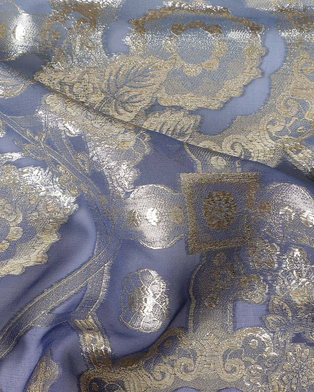 Slate Blue Silk Chiffon Metallic Lurex Fabric 110cm