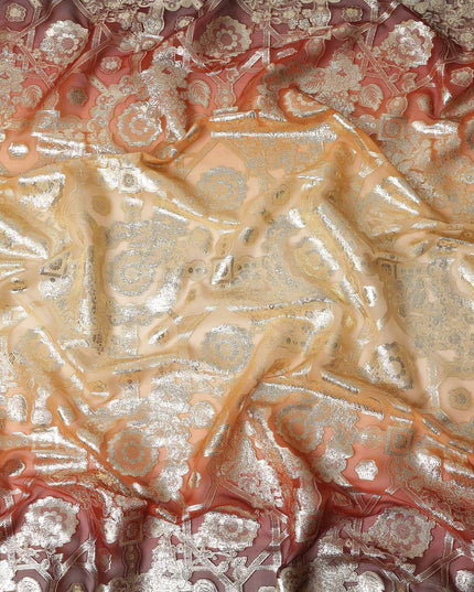 Rust Orange Silk Chiffon Metallic Lurex Fabric 110cm