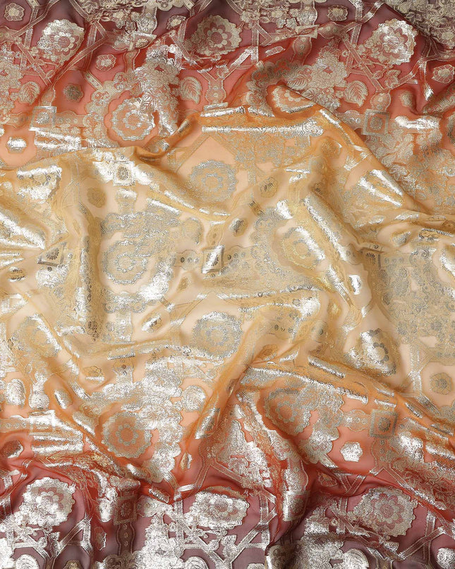 Rust Orange Silk Chiffon Metallic Lurex Fabric 110cm