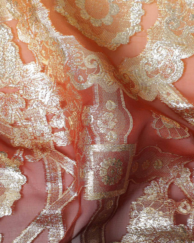 Rust Orange Silk Chiffon Metallic Lurex Fabric 110cm