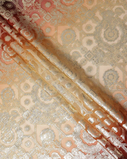 Rust Orange Silk Chiffon Metallic Lurex Fabric 110cm