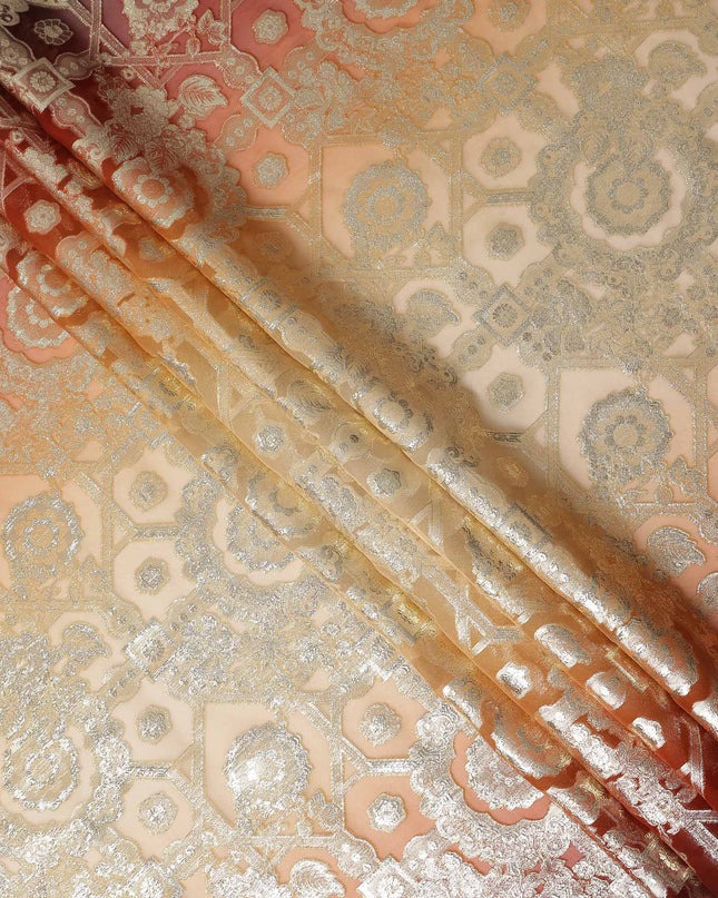 Rust Orange Silk Chiffon Metallic Lurex Fabric 110cm