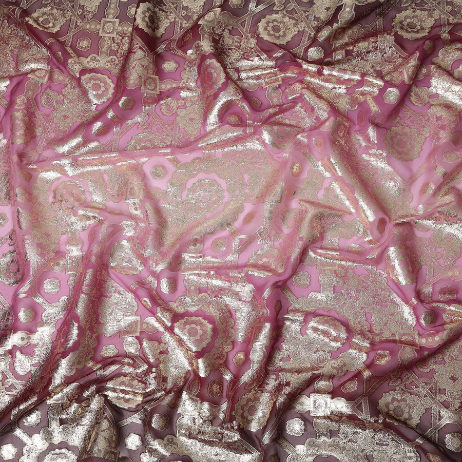 Raspberry Pink Silk Chiffon Metallic Lurex Fabric 110cm