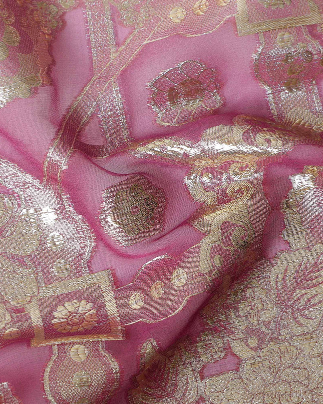 Raspberry Pink Silk Chiffon Metallic Lurex Fabric 110cm
