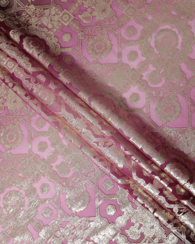 Raspberry Pink Silk Chiffon Metallic Lurex Fabric 110cm