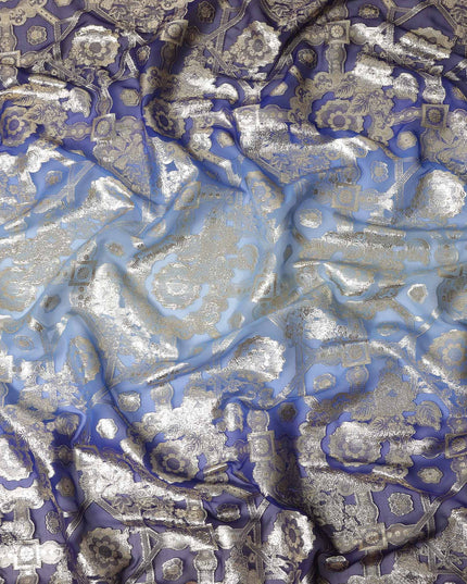 Royal Blue Silk Chiffon Metallic Lurex Fabric 110cm