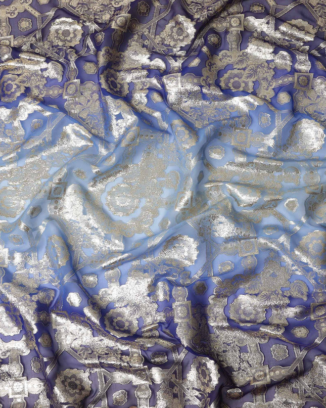Royal Blue Silk Chiffon Metallic Lurex Fabric 110cm