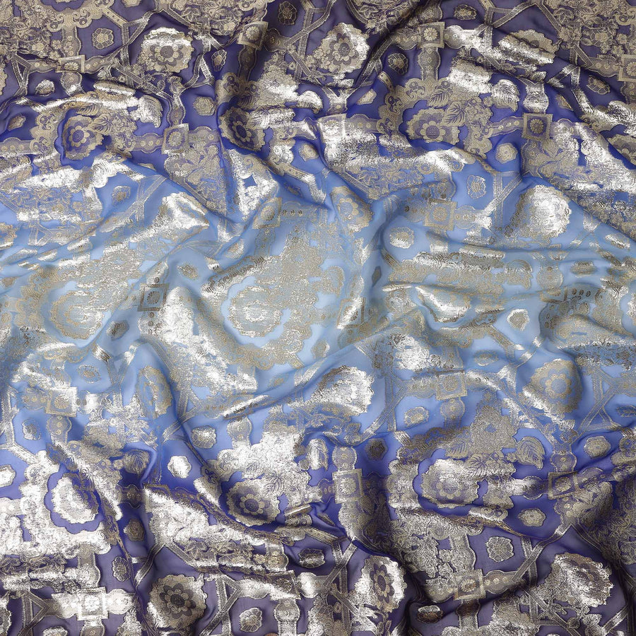 Royal Blue Silk Chiffon Metallic Lurex Fabric 110cm