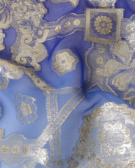 Royal Blue Silk Chiffon Metallic Lurex Fabric 110cm